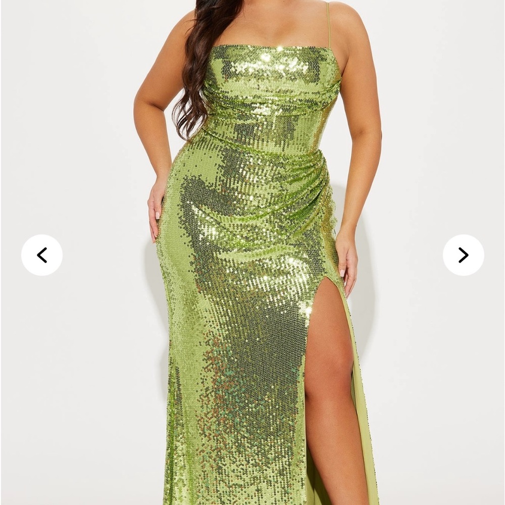 Green Sequin Gown with Slit